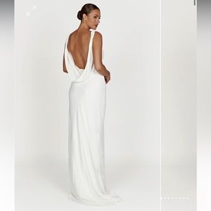 Amanza white dress. Low cowl neck back.